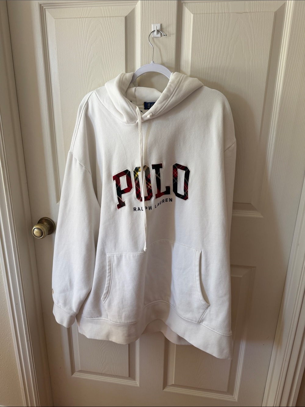 Ralph Lauren White Hoodie with Plaid POLO Logo Sz 4XB